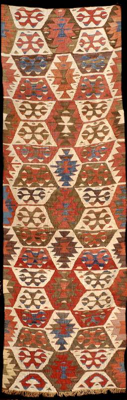 Anatolischer Schlitzkelim antik, TÜrkei, re ine Pflanzenfarben, ende 19.Jahrhundert, Wolle geknÜpft auf Wolle, ca. 230 x 73 cm, feine Kn Üpfung, ...
