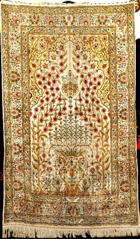 Feiner Seiden Hereke alt, TÜrkei, reine Nat urfarben, um 1930, feine hochwertige glanzreic he reine Naturseide, ca. 160 x 100 cm, bemerke nswerte ...