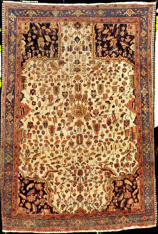 Weissgrundiger Farahan antik, Westpersien, r eine Pflanzenfarben, mitte 19.Jahrhundert, Wol le geknüpft auf Baumwolle, ca. 180 x 128 cm, b ...