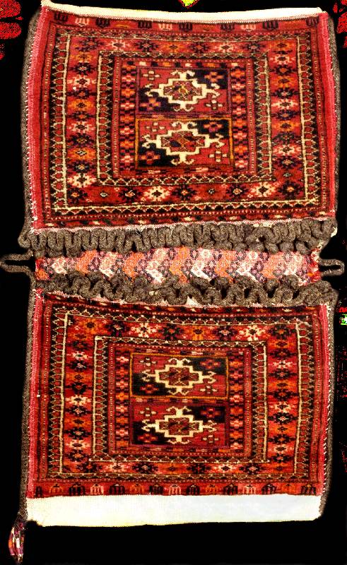 Seltene Tekke Doppeltasche antik, Turkmenis tan, Naturfarben, um 1900, feine glanzreiche W olle geknÜpft auf Baumwolle, ca. 55 x 30 cm, b ...