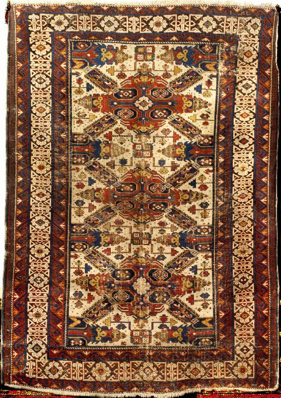 Weißgrundiger Seichur Kazak antik, Ostkauks us, reine Pflanzenfarben, mitte 19.Jahrhundert , Wolle geknÜpft auf Wolle, ca. 183 x 130 cm, ...