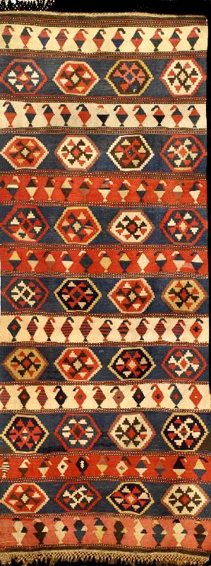 Shirwan Schlitzkelim antik, Ostkaukasus Kub a-Gebiet, reine Naturfarben, um 1900, feine Wo lle geknÜpft auf Wolle, ca. 248 x 97 cm (selte nes ...