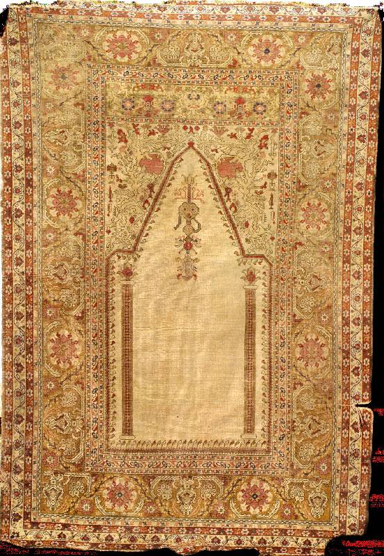 Seiden Ghiordes antik, TÜrkei Anatolien, re ine Pflanzenfarben, mitte 19.Jahrhundert, Natu rseide geknÜpft auf Baumwolle, ca. 173 x 116 c m, ...