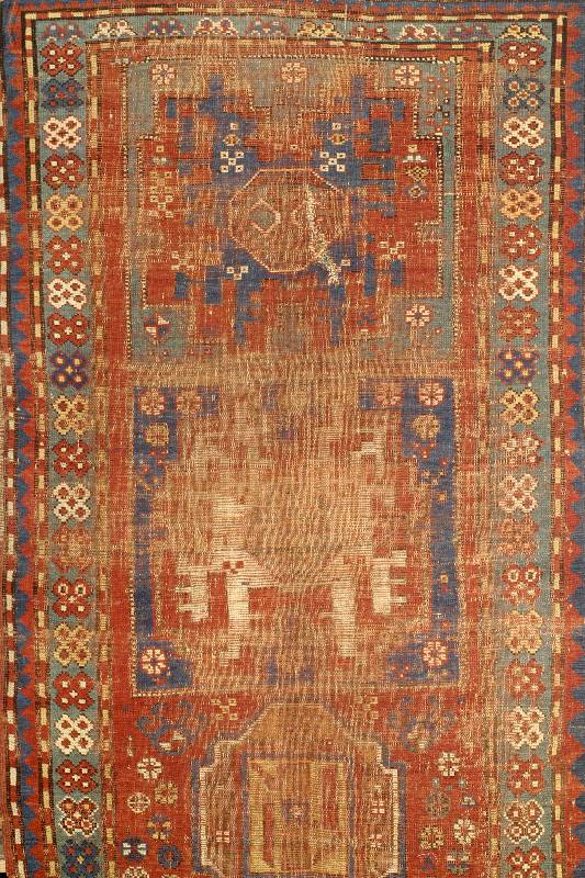 UngewÖhnlicher Lesgi antik, mit Swastikamot iv, Kaukasus um 1880, Wolle auf Wolle, ca. 181 x 104 cm, EHZ: 5
