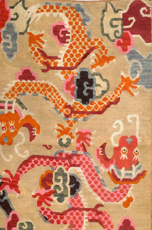 Drachenteppich Tibet antik, Tibet, um 1900/1910, Wolle auf Baumwolle, ca. 155 x 98 cm, Schätzwert: 2100.- EURO, EHZ: 2-3