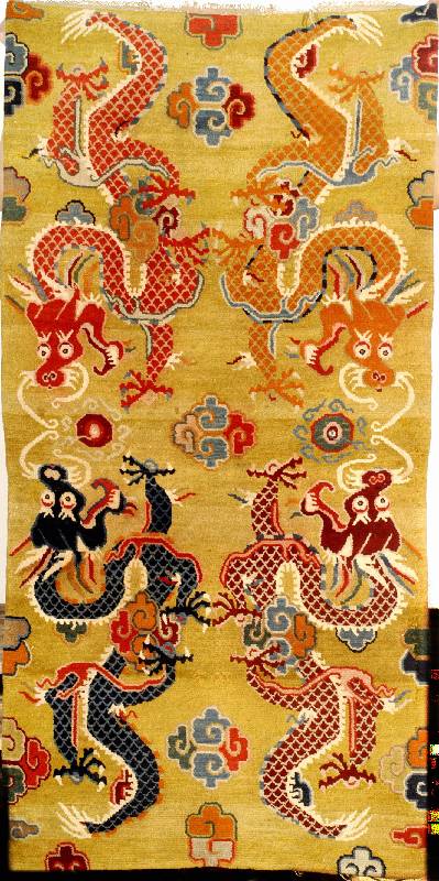 Drachenteppich Tibet antik, Tibet um 1890, Wolle auf Baumwolle, ca. 165 x 83 cm, EHZ: 3 (insgesamt guter Zustand), sehr selten u. sammelwÜrdig, ...