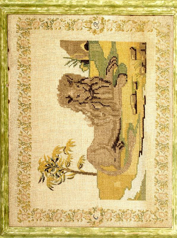 Petit Point antik sign., Frankreich um 1870 , Wolle mit Seide, ca. 62 x 51 cm, EHZ: 2-3