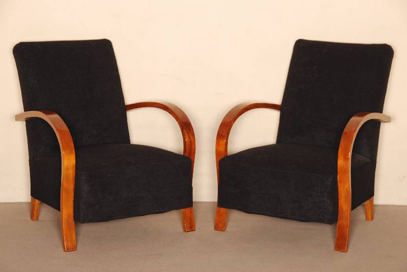 Paar ArtDeco-Sessel, Frankreich, um 1930, kompakte Form mit großzÜgig und elegant geschwungenen Lehnen, mit hochwertigem und widerstandsfÄhigem ...