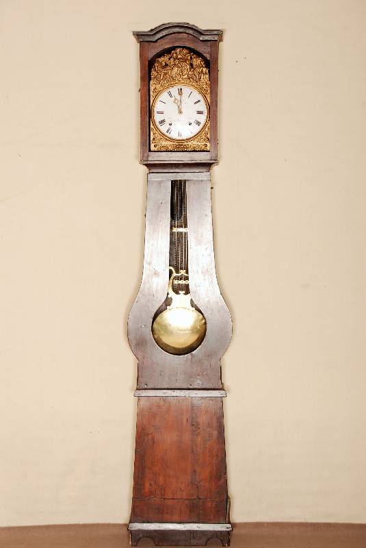 Standuhr, Frankreich/Burgund, um 1860, Korpus Weichholz, in Lyraform, Pendel und Uhr ursprÜnglich nicht zusammengehÖrend, Schlag auf Glocke, ...