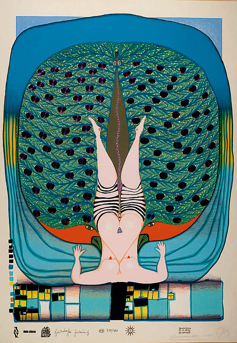 Hundertwasser, Friedensreich, Hommage an SchrÖder-Sonnenstern, Farbserigraphie, num. 330/416, von Hundertwasser und SchrÖder-Sonnenstern ...