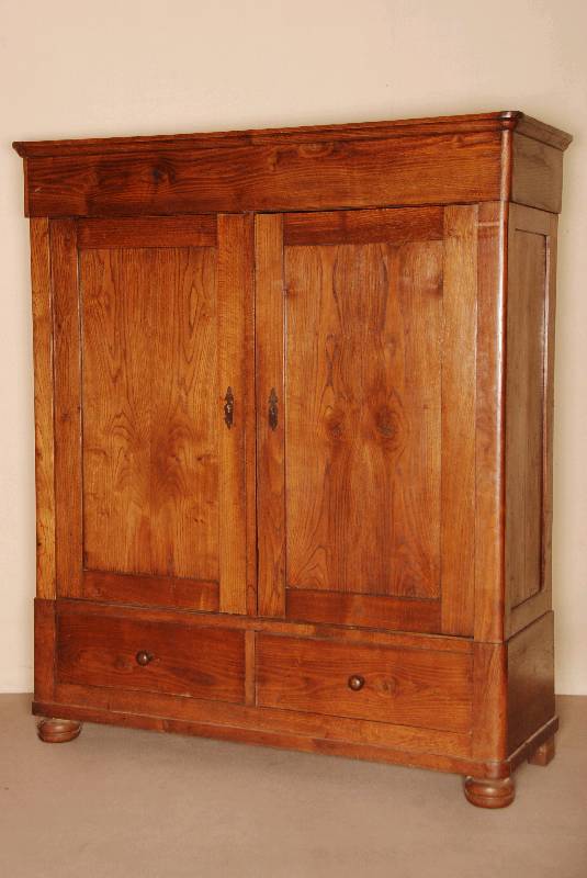 Schrank, deutsch/wohl Westfalen, um 1830/40, SpÄtbiedermeier, auf KugelfÜßen, diese spÄter, leicht abgerundete Ecken, unten 2 Schubladen, ...