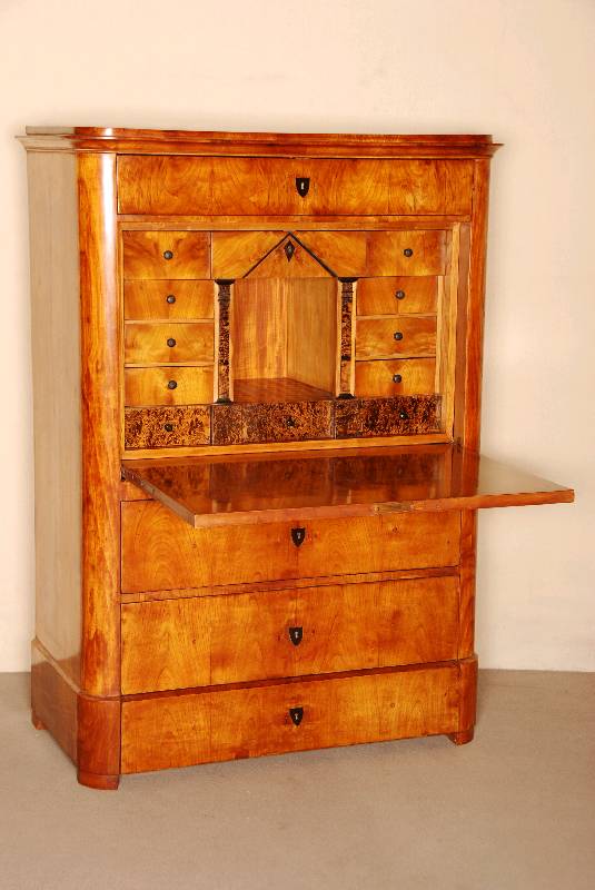 StandsekretÄr, sÜddeutsch/wohl Pfalz, um 1825 , Korpus Weichholz, Kirschbaum- bzw. Kirschbaumwurzelfurnier gespiegelt verlegt, gedrungene ...