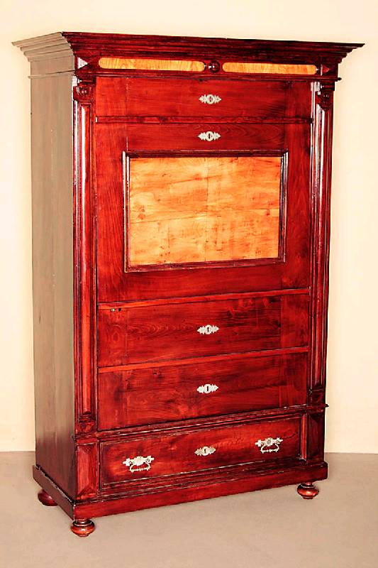 WÄscheschrank, sogenannter Blenderschrank, deutsch, um 1870/80, GrÜnderzeit, Schrank tÄuscht SekretÄrteil vor, Korpus Ahorn, mahagonifarben, ...