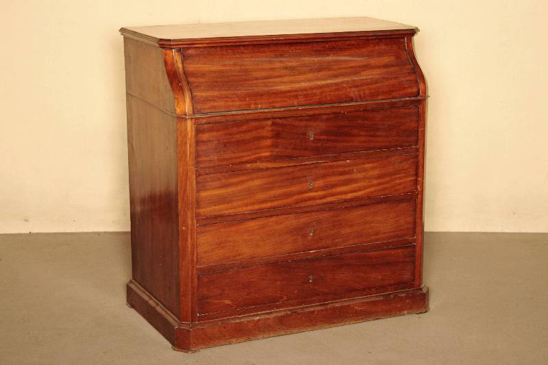 Detail a: Waschkommode, sÜddeutsch, um 1850/60, Korpus Weichholz, Mahagonifurnier, drei Schubladen, in der Horizontalen gespiegelt verlegt, Oberteil ...