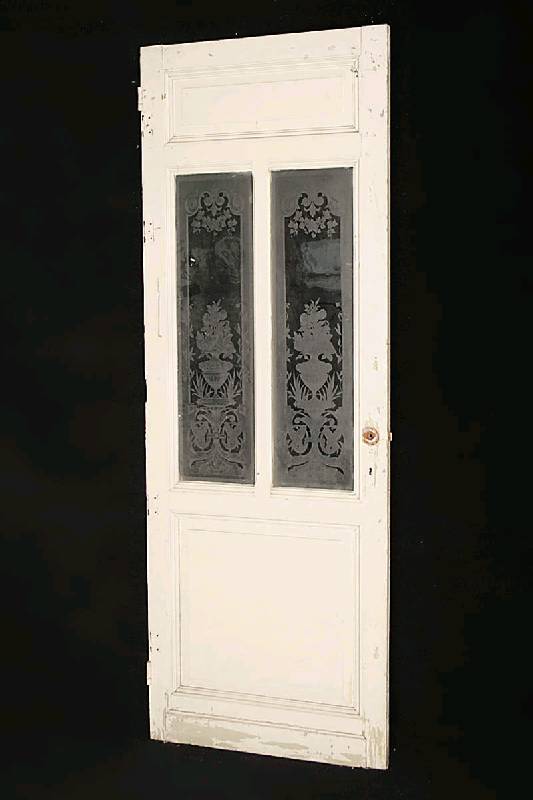 sogenannte Portaltür, deutsch, um 1890, Kiefer massiv, ausgesuchtes Hirnholz, komplettauf Rahmen gearbeitet, verglast, Innenleisten 3-fach getreppt, ...