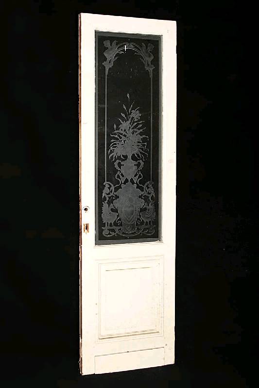 Teil einer Flügeltür, deutsch, um 1890/95, Kiefer massiv, ausgesuchtes Hirnholz, komplettauf Rahmen gearbeitet, verglast, Innenleisten doppelt bzw. ...