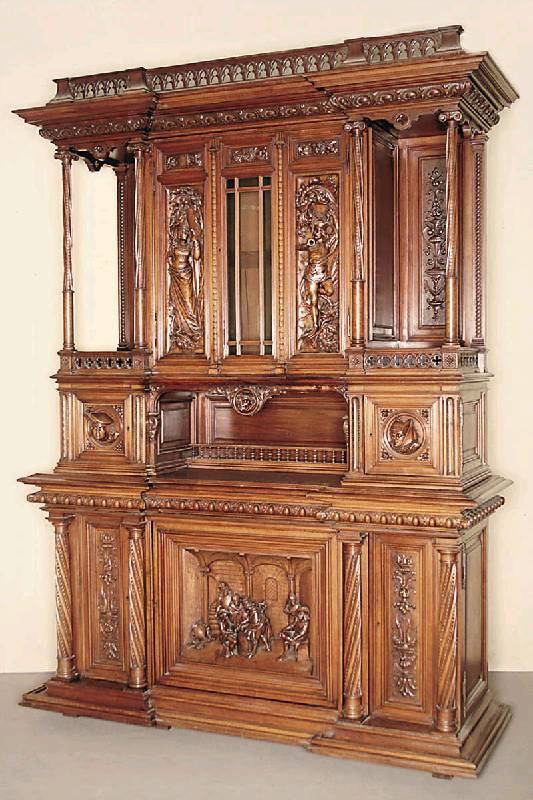 Prunkschrank, deutsch, um 1870/80, sogenannter brabanter historizistischer Prunkstil, Korpus komplett Eiche massiv, von bester Qualität, ...