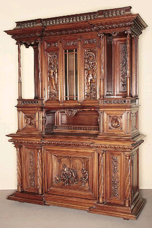 Detail a: Prunkschrank, deutsch, um 1870/80, sogenannter brabanter historizistischer Prunkstil, Korpus komplett Eiche massiv, von bester Qualität, ...