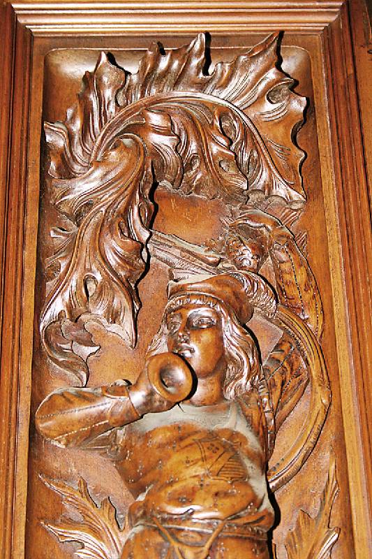 Detail b: Prunkschrank, deutsch, um 1870/80, sogenannter brabanter historizistischer Prunkstil, Korpus komplett Eiche massiv, von bester Qualität, ...