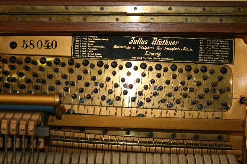 Detail d: Blüthner-Klavier, deutsch/Leipzig, um 1904/06, sehr guter Zustand, Vertreiber König Bad Kreuznach, Verkleidung Palisander massiv, auf Kassetten ...