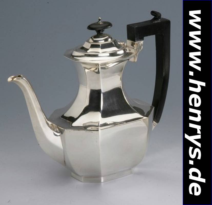 Kaffeekanne, Birmingham 1924, 925er Silber,Meistermarke Charles S. Green Ltd., sehr be- kannter Silberschmied der 20/30er Jahre, in vielen ...