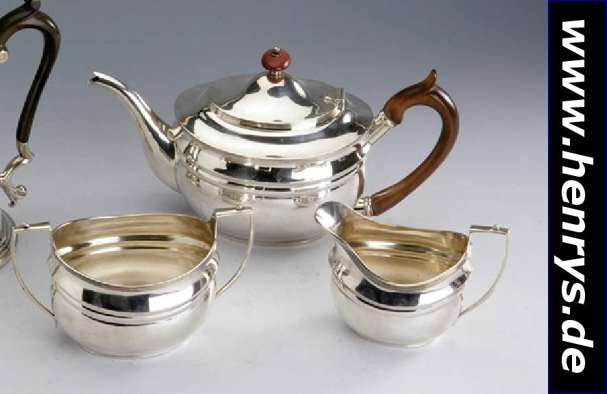 3-teiliges Teeset, London 1907, 925er Silber, Treibarbeit, Meistermarke CS + HS = CS Harris & Sons, weltbekannter Silber- schmied seit 1817, ...