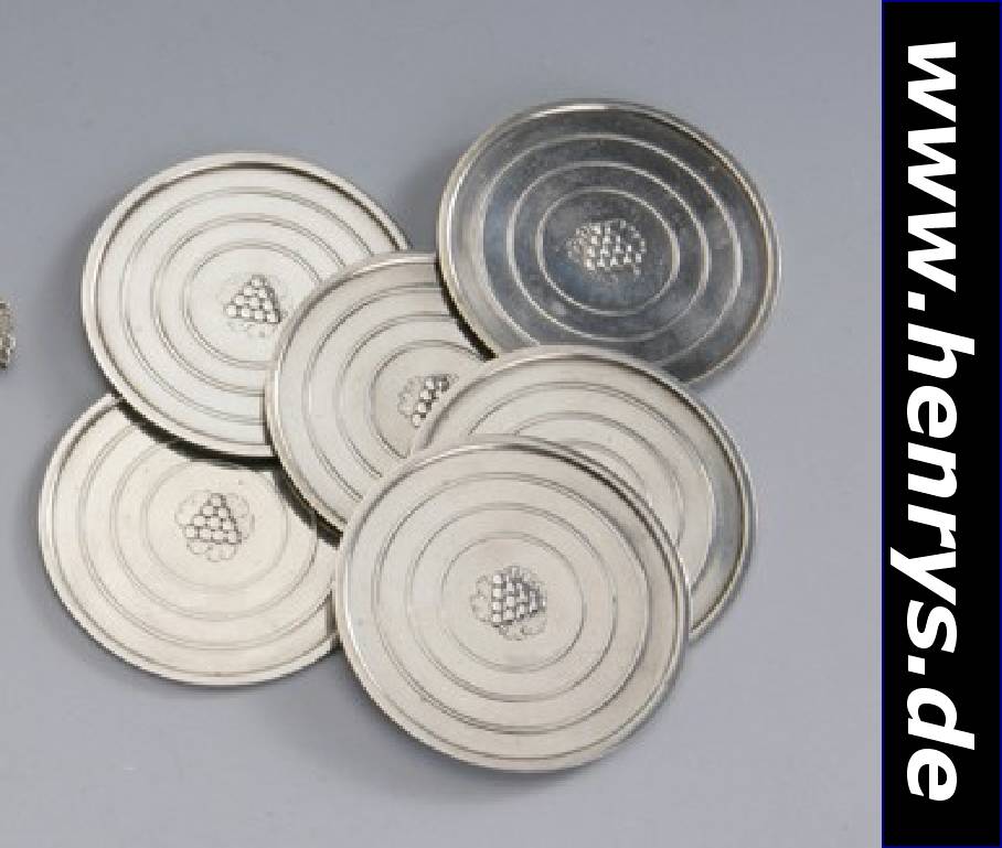 8 Gläseruntersetzer, GEORG JENSEN, 925er Silber, Dänemark, Kopenhagen 1933-44 (2 x spätere Marken), Dekor identisch, Rillendekor,mittig ...