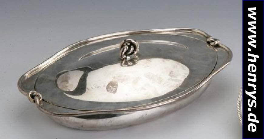 Deckelschüssel, Koch & Bergfeld, Jugendstil, um 1910, Knotenform, 925er Silber, Gew. ca.980 g, Maße ca. 31 x 22 x 5 cm