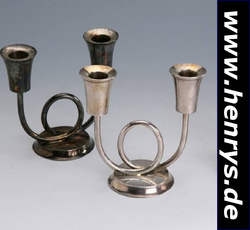 Kerzenleuchterpaar, Bruckmann & Söhne, 925er Silber, 30er Jahre, 2 Brennstellen, Maße 14 x 13 x 7 cm, ca. 340 g