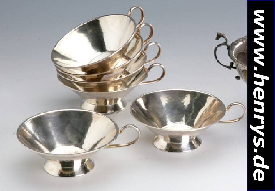 6 Eisschalen, Grimminger/Schwäbisch Gmünd, 30er Jahre, 835er Silber, Henkel, D. ca. 11 cm, total ca. 510 g