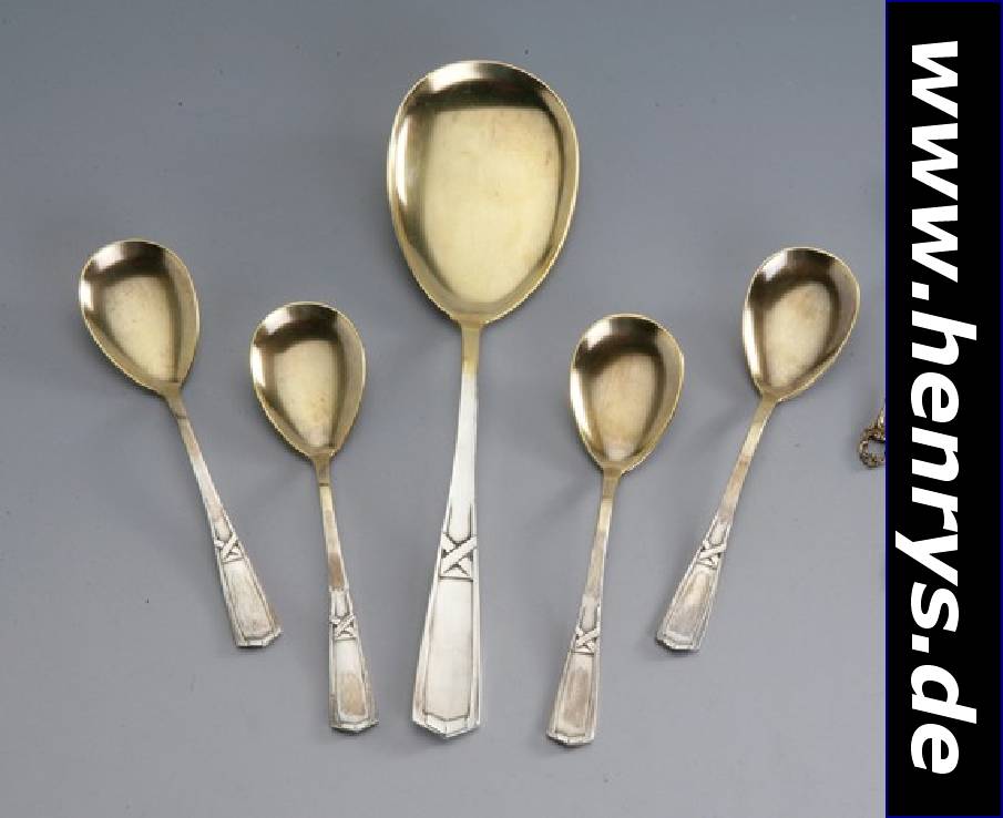 13-tlg. Eisbesteck, Bruckmann & Söhne, 800er Silber, deutsch um 1905, Laffen verg., Musternummer 340 von 1905, Modellnummer 3351, min. Gebr.-Sp., ...