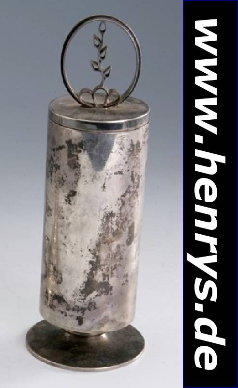 Zylindergefäß, 800er Silber, deutsch 1928/30, reines Art Deco, leicht geschweifter Fuß mit Wulstring, einfacher Deckel mit ovaler Deckbekrönung, ...