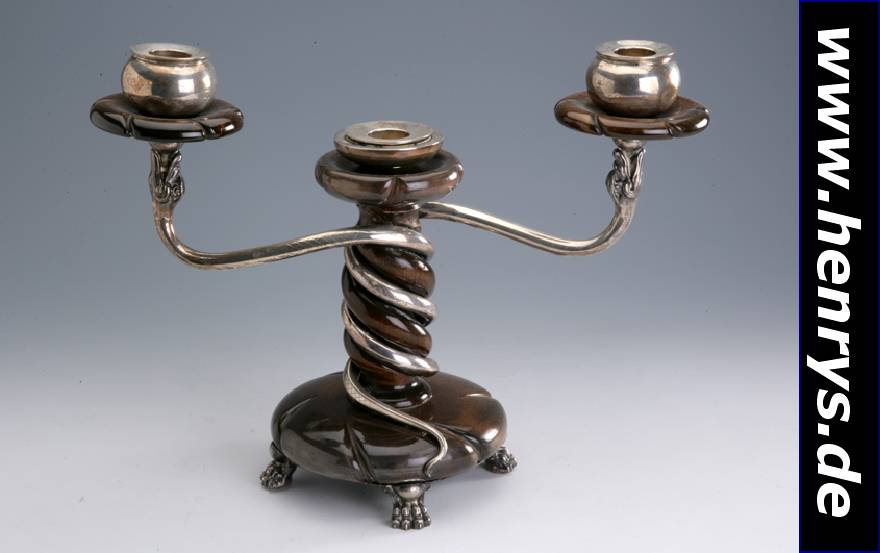 Prunkleuchter, deutsch, Koch & Bergfeld Bremen, um 1931, Werksentwurf, Modelreihe 500, Modelnummer: 5112, 3 Brennstellen, Korpus Nußbaum massiv mit ...