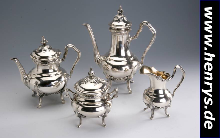 4-teiliges Jugendstil- Kaffee- bzw. Tee- service, deutsch um 1904, W. Binder, Schwäbisch Gmünd, 800er Silber, um 1904, früher Jugendstil, ...