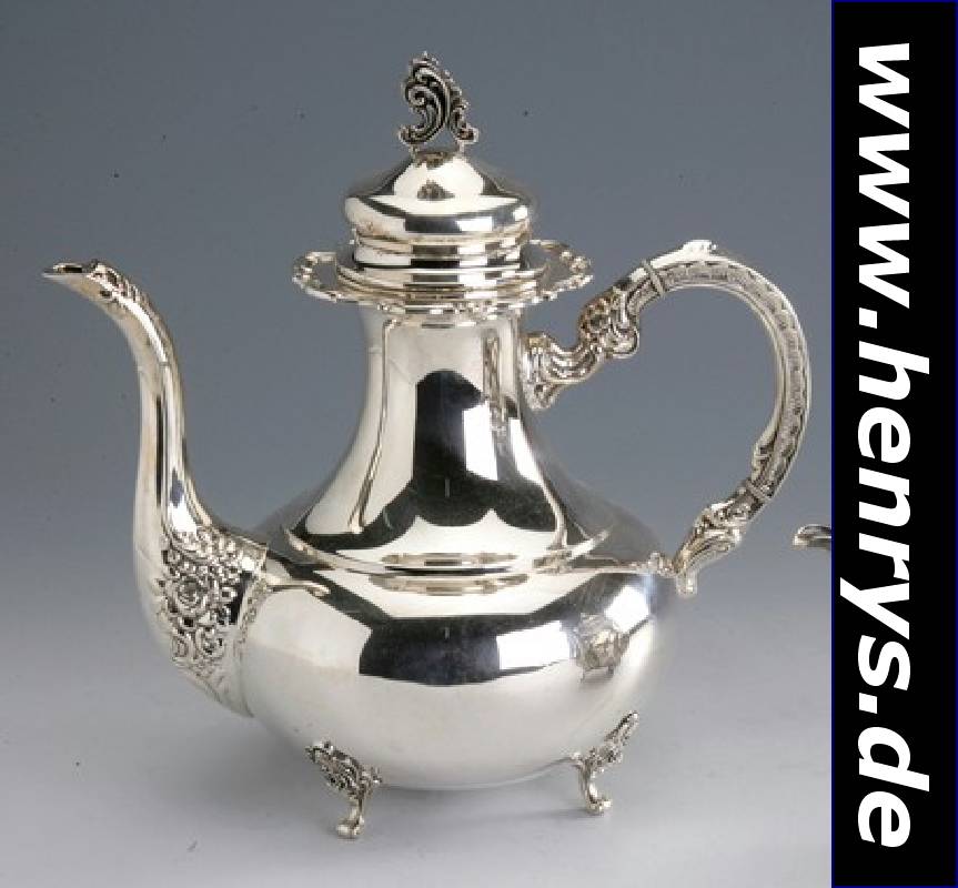 Kaffeekanne, deutsch Gebr. Kühn Schwäbisch Gmünd um 1950, für den Export gemacht, 925er Silber, reiner Barockstil mit leichen Rokokoeinflüssen, ...