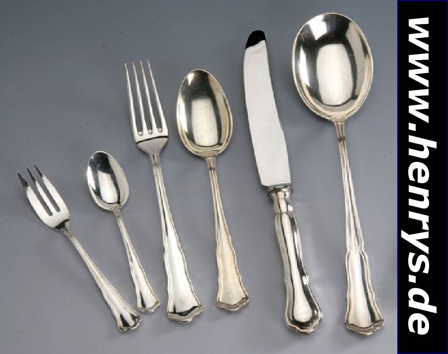 Besteck für 6 Personen, deutsch, Wilkens Bremen, 800er Silber, "Hofbesteck August desStarken", zeitloser Barockstil, best. aus: 6 ...