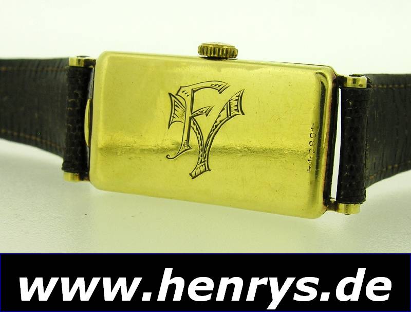 Detail b: ALPINA/GRUEN Herrengoldarmbanduhr, sog. Doctors-Watch, Schweiz für den dtsch. Markt um 1935, 585/000 GG, rectangulär, M. ca. 44 x 20 mm, Boden ...