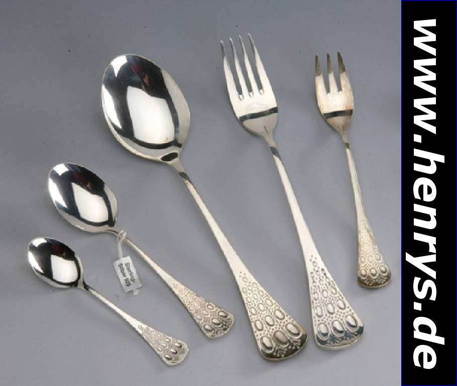 Konvolut Rosenthal Besteckteile, 925er Silber,Serie "Classic Rose", best. aus: 7 Menuelöffel, 4 Menuegabeln, 6 Frühstücks- löffel, 6 ...