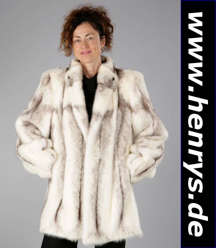 Saga-Mink-Black-Cross-Nerzjacke, Gr. ca. 42, braunes Innenfutter, Bes.-Monogr. JH, längs verarbeitete Felle, Schulterpolster, Kragen, 2seitl. ...