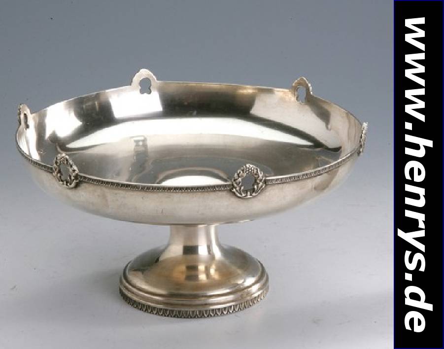 Fußanbietschale, Italien, 800er Silber, Florenz, Akanthusbandverzierung, H ca. 12 cm, D ca. 23 cm, ca. 475 g