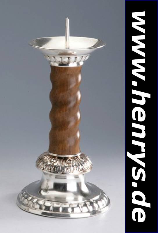 Kerzenleuchter, deutsch, Pforzheim, 925er Silber, Meistermarke Grimminger, MittelteilMakasar gedrechselt und goudroniert, H ca. 32 cm