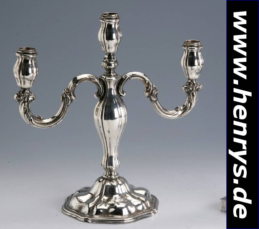 Kerzenleuchter, deutsch, Bruckmann & Söhne, 835er Silber, Barockstil, 3 Brennstellen, H ca. 32 cm, B ca. 31 cm, ca. 485 g