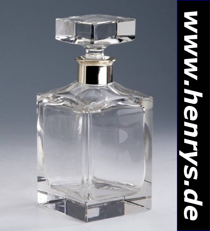 Glaskarafffe, 925er Silber, nach 1950, Bleikristall von hervorragender Qual., Binde 925er Silber, Meistermarke G + K, H ca. 22 cm
