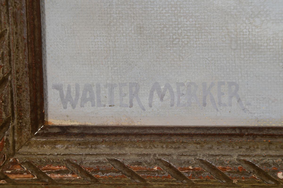 Detail a: Merker, Walter, Schwarzwaldmaler 1930/40er Jahre, Dachsteingebirge, "Mitterspitze" so verso bez., Öl/Malkarton, signiert, 60 x 70 cm, ...