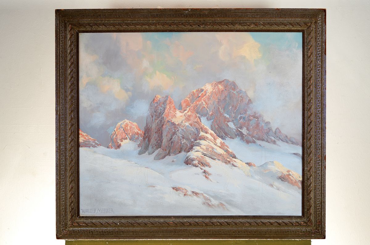 Detail k: Merker, Walter, Schwarzwaldmaler 1930/40er Jahre, Dachsteingebirge, "Mitterspitze" so verso bez., Öl/Malkarton, signiert, 60 x 70 cm, ...