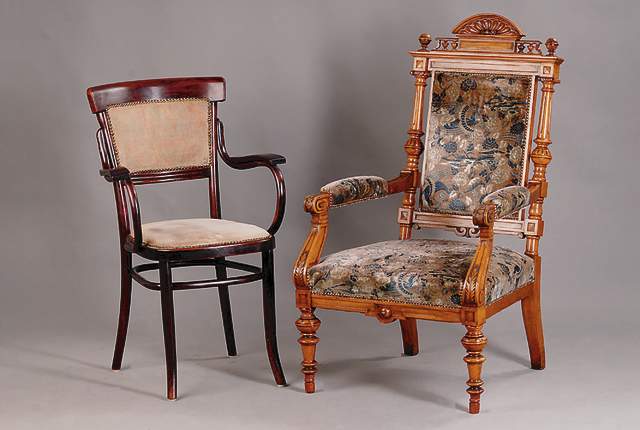 Armlehnstuhl, M. Thonet, Buche, Polsterung u.Bezug sek., Originaletikett, ca.94x58x46cm, Sh.ca.48cm