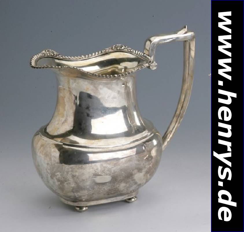 Karaffe, Amerika, Lord Robert, 925er Silber, bauchige Form, Rand mit Kordelverz. und Muscheldekor, 4 Kugelfüße, H. ca. 24 cm, ca. 1005 g