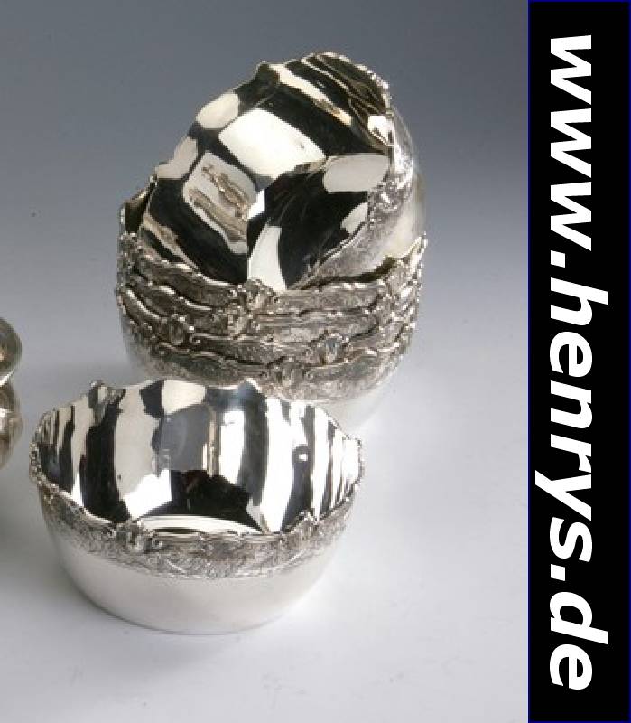Set 6 Anbietschälchen, 925er Silber, Rand graviert mit abstrakt-floralem Dekor, H ca. 6 cm, ca. 13 cm, ca. 1010 g