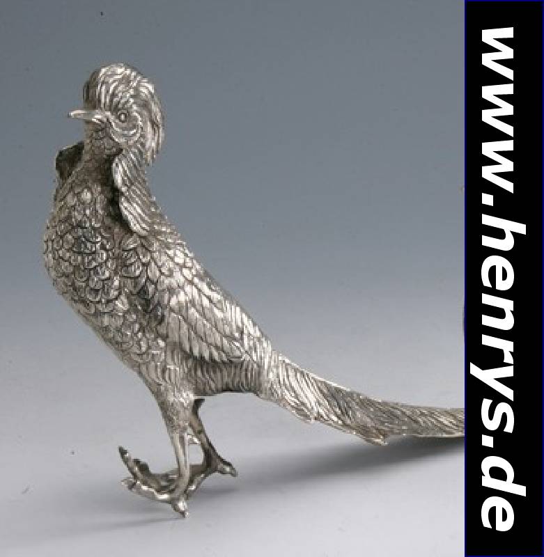 Tischdekoration in Form eines Fasans, Mexiko, 925er Silber, schwere massive Ausf., naturalistische Darstellung, H ca. 22 cm, L. ca. 33 cm, ca. 1130 g