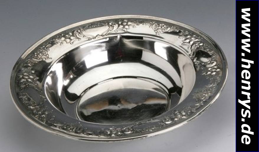 Anbietschale, Amerika, Gorham, 925er Silber, Rand abstrakt floral verz., Monogr.-Spiegelfrei, H. ca. 5 cm, D. ca. 25.5 cm, ca. 330 g